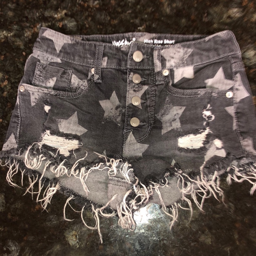 Distressed star high rise dark grey short shorts